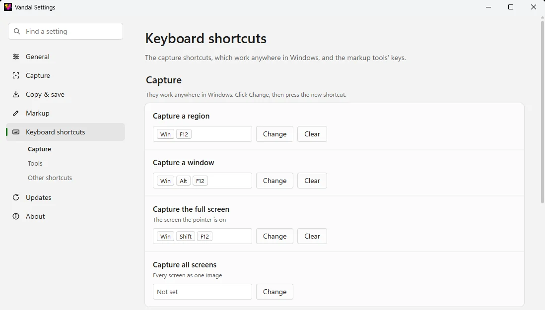Settings › Keyboard shortcuts