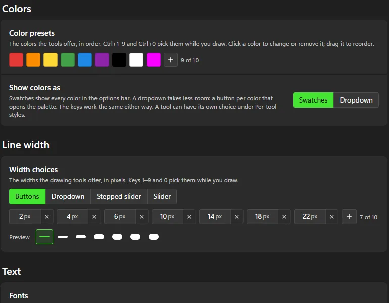Vandal’s color preset and line width settings
