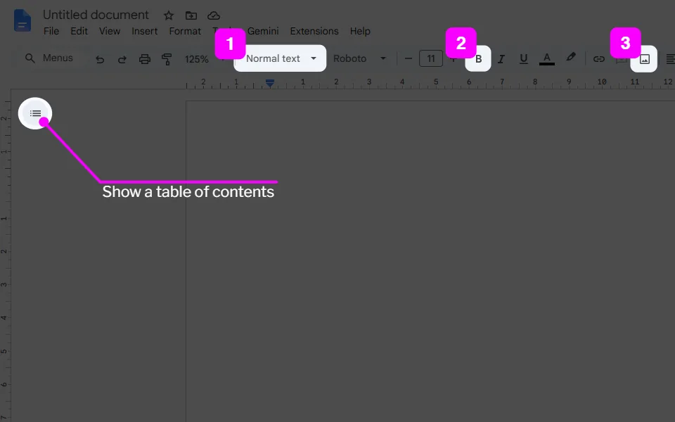 A document marked up in Vandal: numbered step markers, highlighted controls and a callout, all in the same magenta style